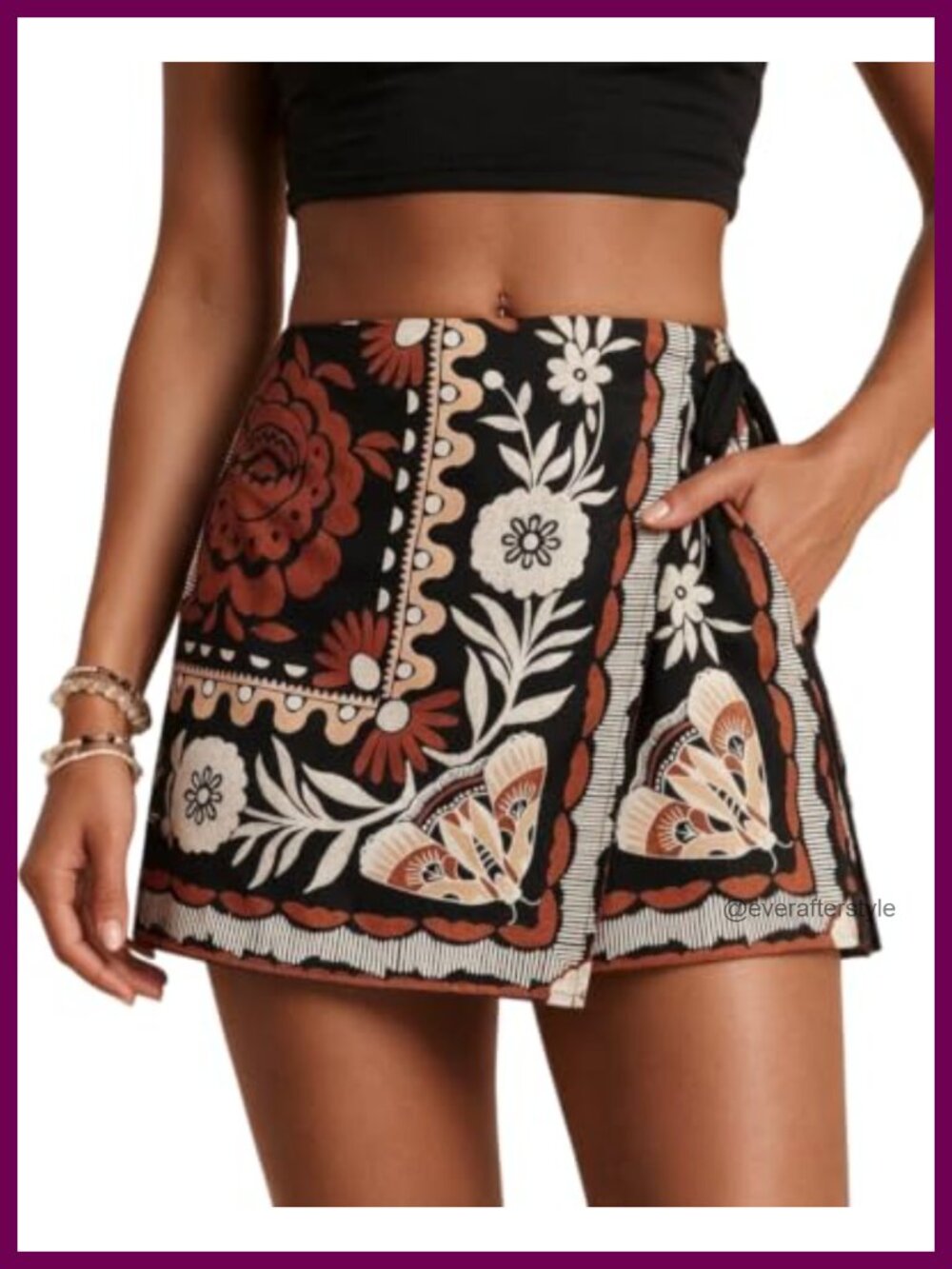 Wrap Skort Mini Skirt with Pockets Pull On Regular Fit Short Length